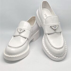 Prada Spazzolato Logo Platform Leather Loafers size 39.5